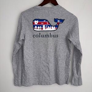 VINEYARD VINES Boys Large 16 Gray Long Sleeve Red Blue Columbus Ohio Pocket Tee